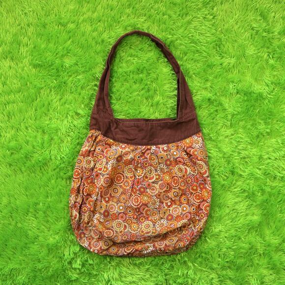 Handmade Orange Brown Yellow Retro Floral Tote Bag - Picture 1 of 4
